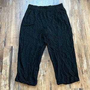 Madewell Black Linen Blend Cropped Pull On Wide Leg Pants
